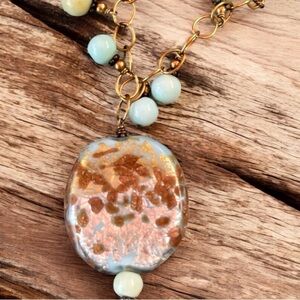 Gorgeous Green/Blue/Copper Beaded Pendant Necklace